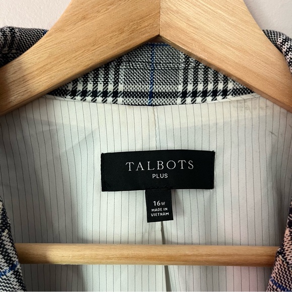Talbots Glen Plaid Blazer Jacket Black White 16W Preppy Career Double Breasted - Picture 5 of 11